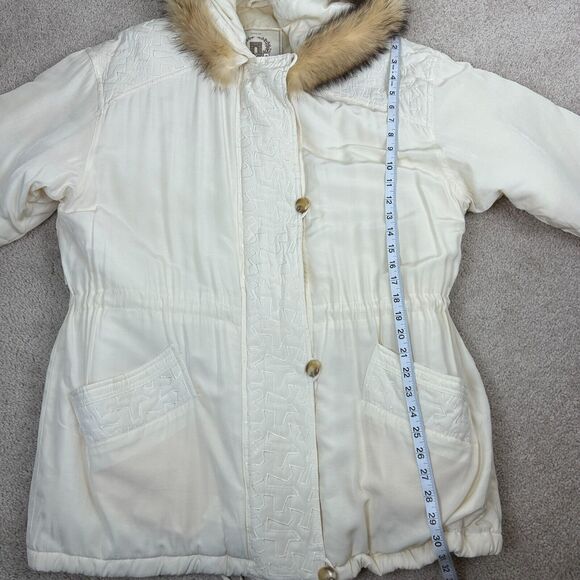 Vintage Express Badger Fur Trim Coat Womens Small Ivory Campagnie Internationale - Picture 11 of 15